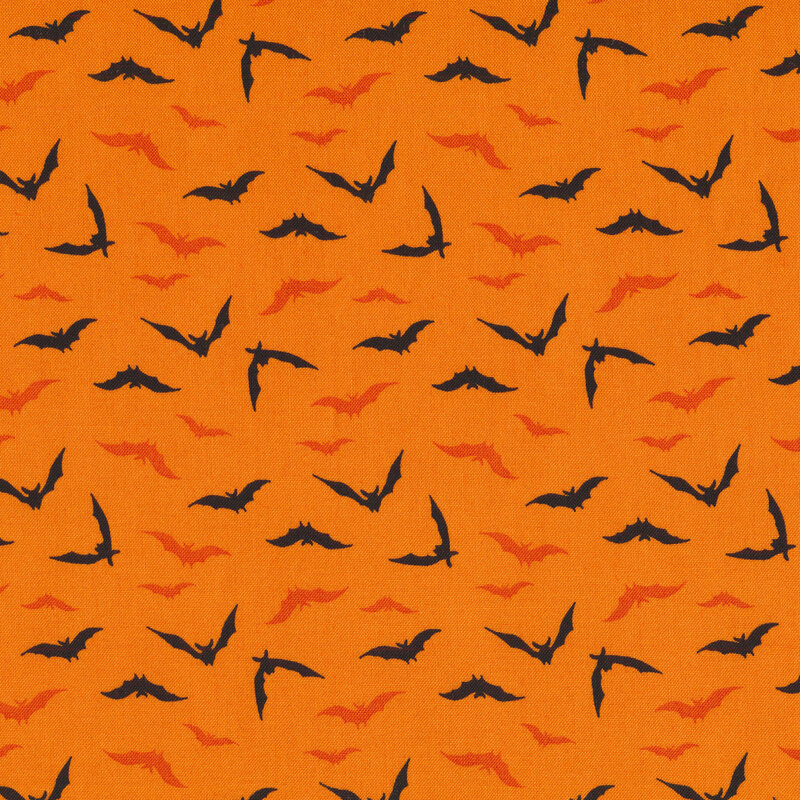Orange and black bats all over orange | Shabby Fabrics