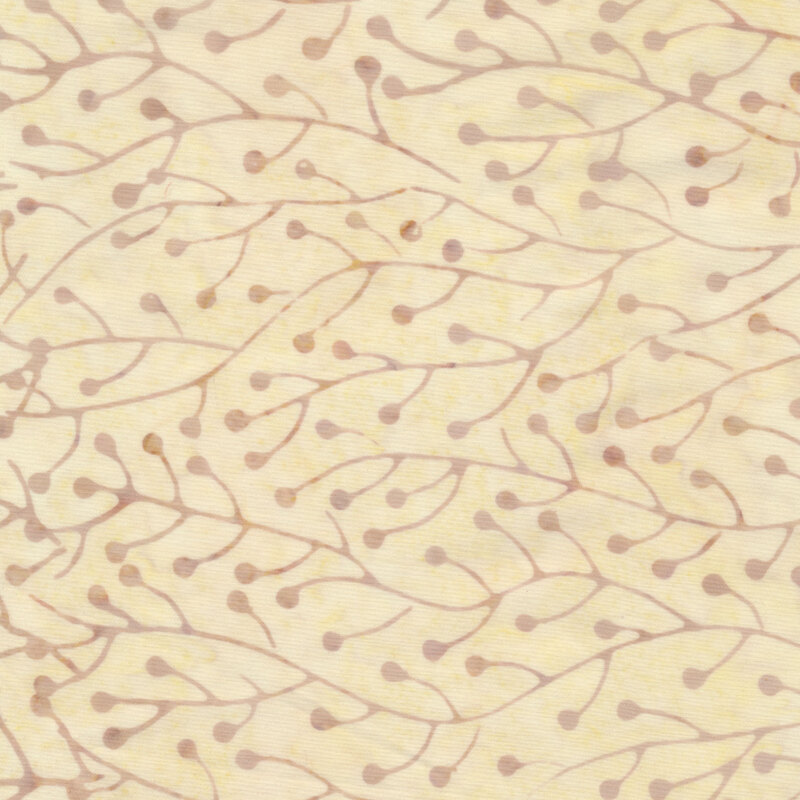 Batik fabric features pink twig vines on cream background | Shabby Fabrics