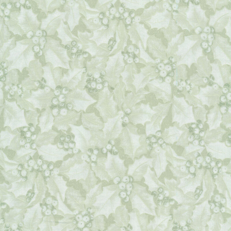 Light green tonal fabric with holly and berries all over
