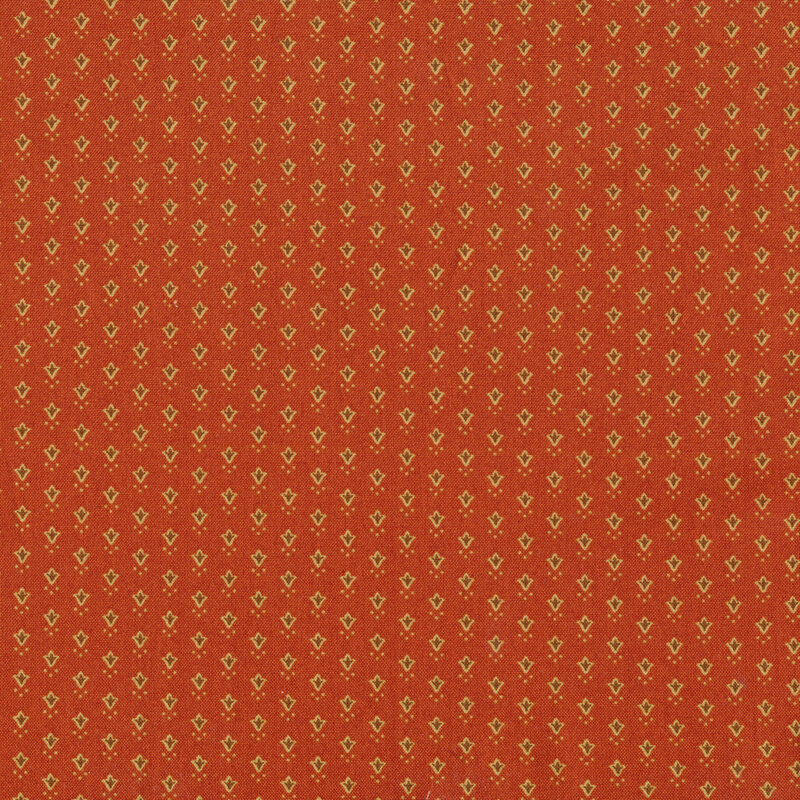 Fabric features cream and brown tulip design on orange background | Shabby Fabrics