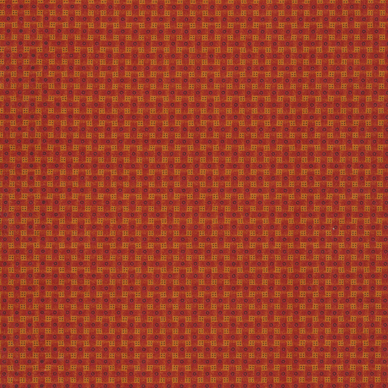 Fabric features mini geometric prints on red basketweave background | Shabby Fabrics