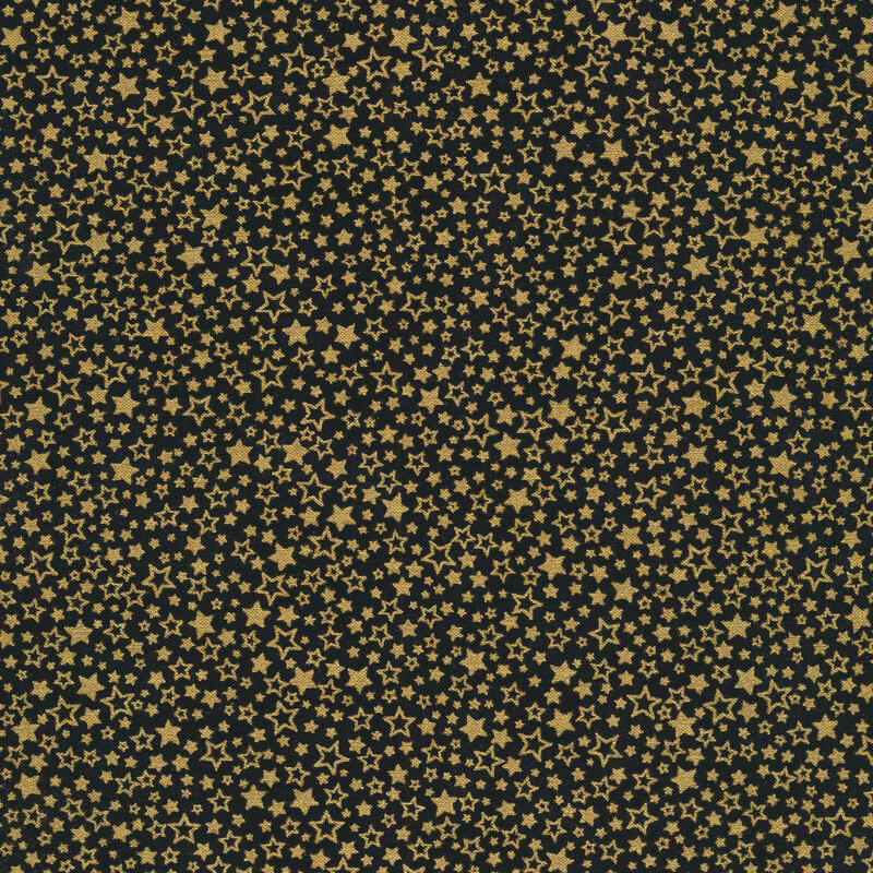 Black fabric with small golden metallic stars all over