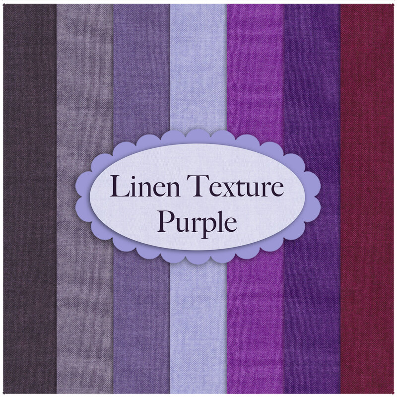 A collage of fabrics from the Linen Texture Purple FQ Set