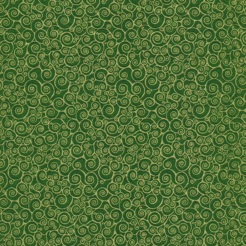 Metallic scrolls on a green background