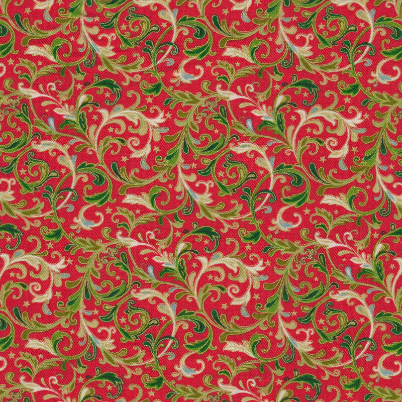 Swirls and stars on a red background