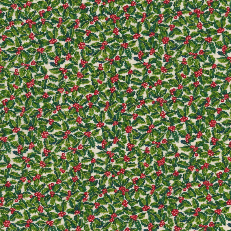 Holly leaves all over on a white background