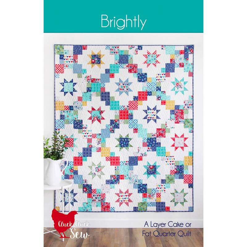The front of the Brightly quilt pattern by Cluck Cluck Sew
