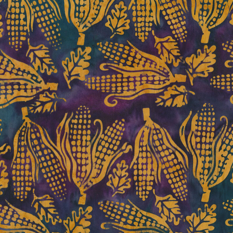 Tossed yellow corn on a purple mottled background