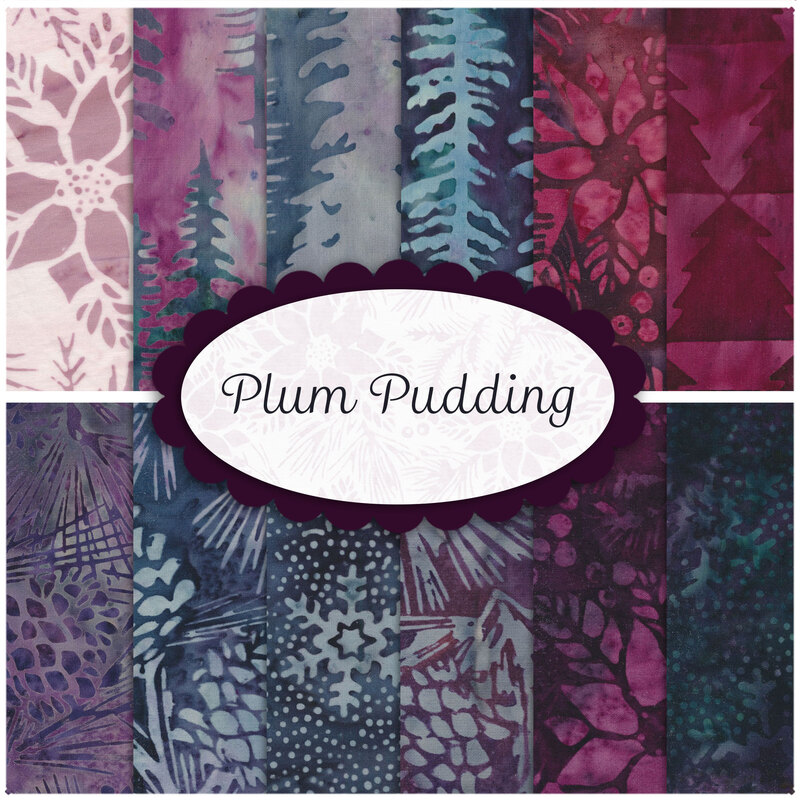 A collage of fabrics from the Plum Pudding collection