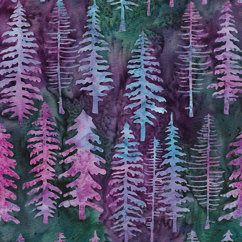 Trees on a mottled blue and purple background