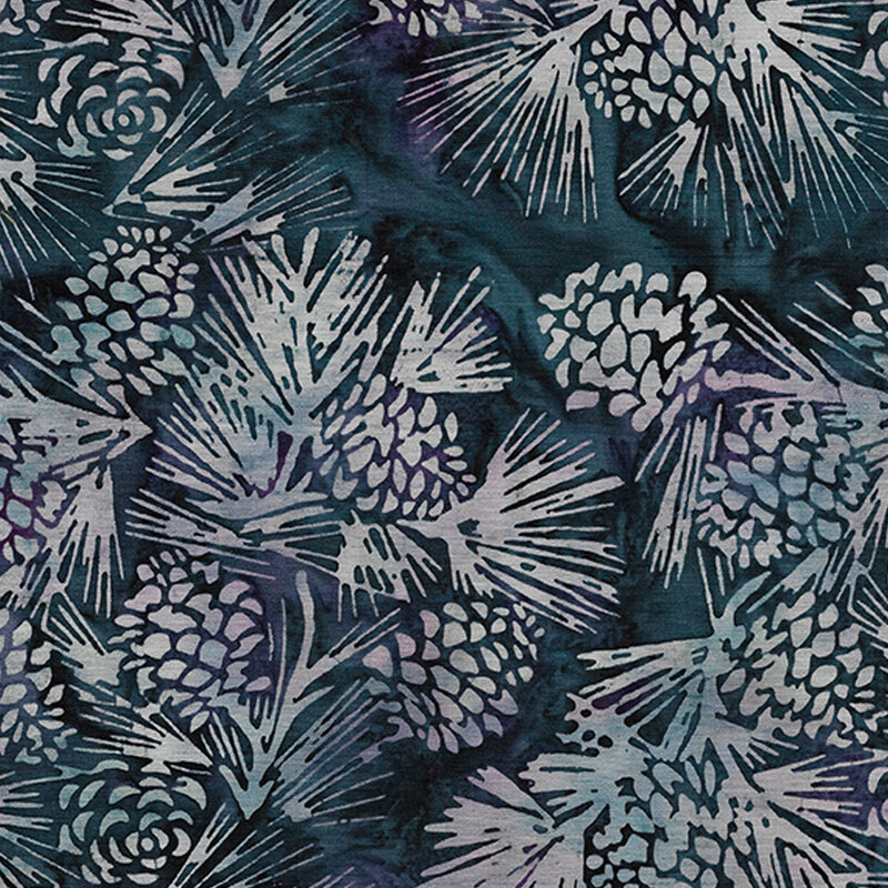 Pinecones and evergreen boughs on a mottled dark blue background