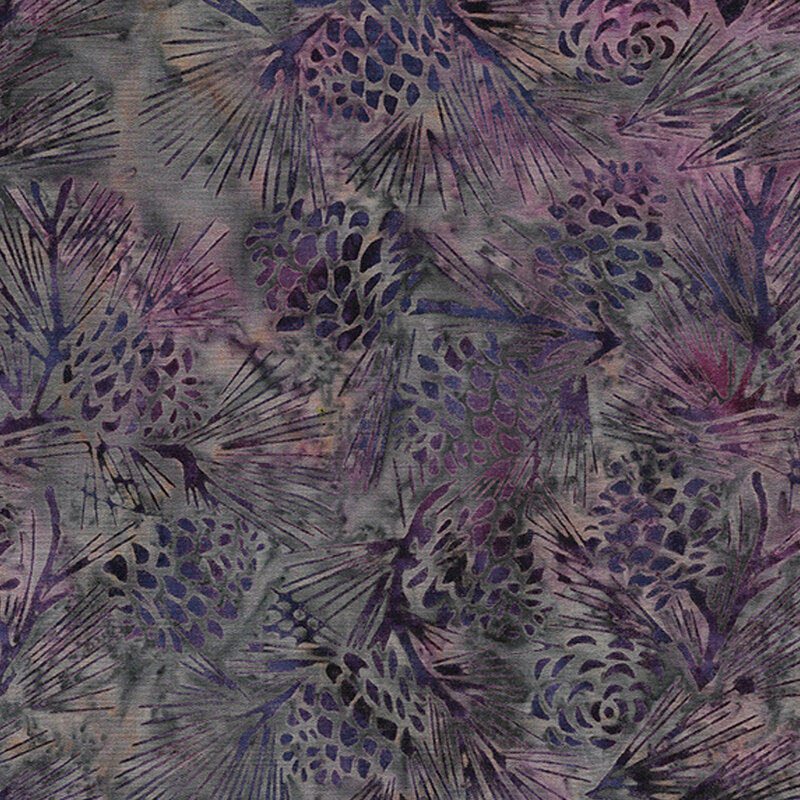 Tonal pinecones and evergreen boughs on a mottled background