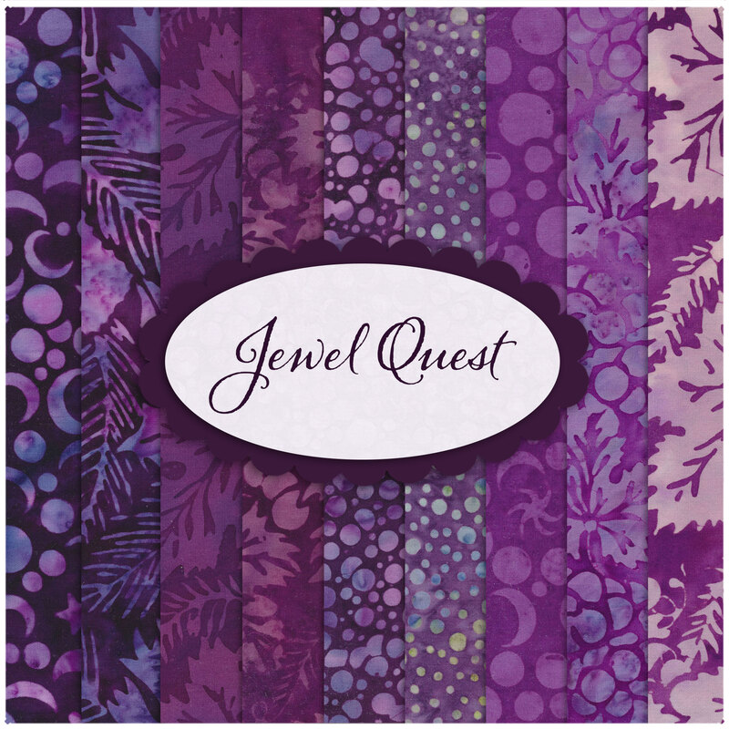 A collage of fabrics included in the Jewel Quest FQ Set