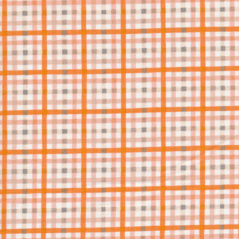 Orange, pink, and gray plaid fabric