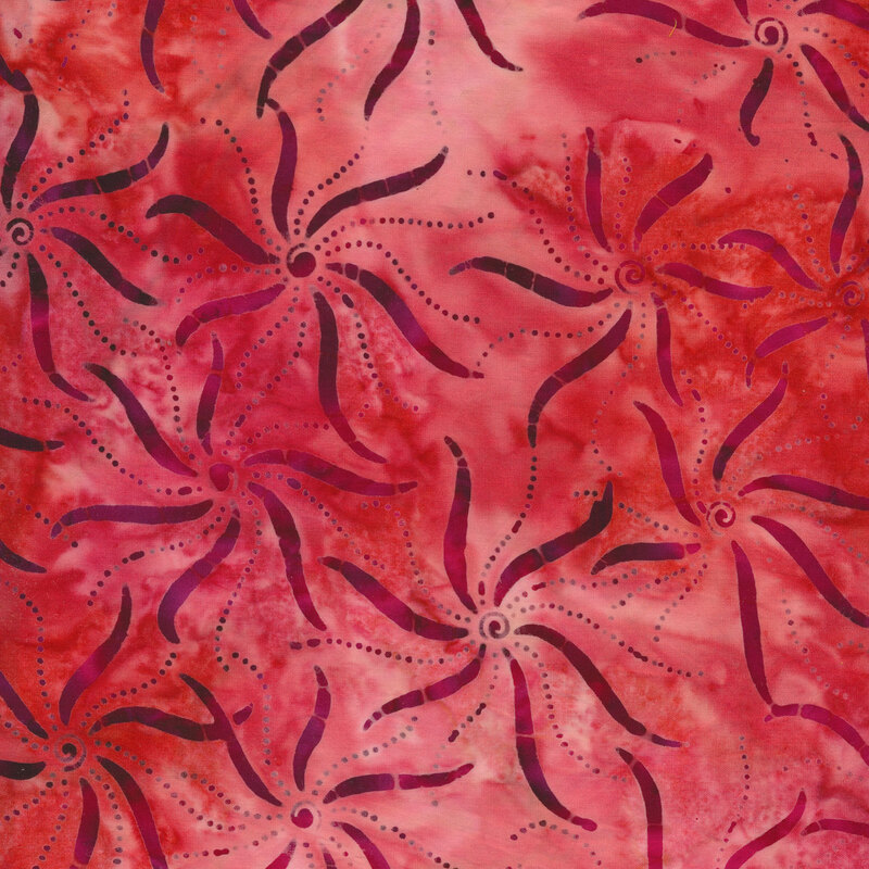 Flower designs on a mottled pink background