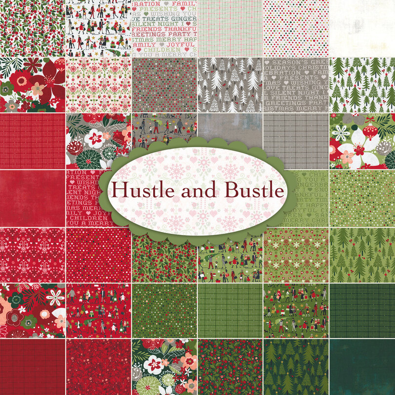 A collage of fabric from the Hustle and Bustle collection