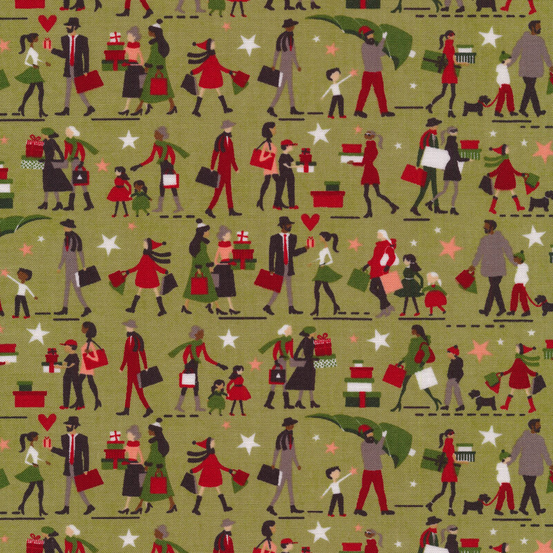Illustrated people on a green background