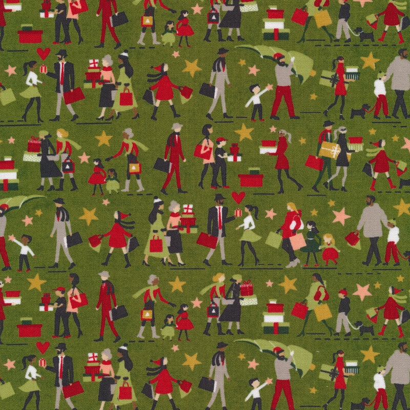 Illustrated people on a light green background
