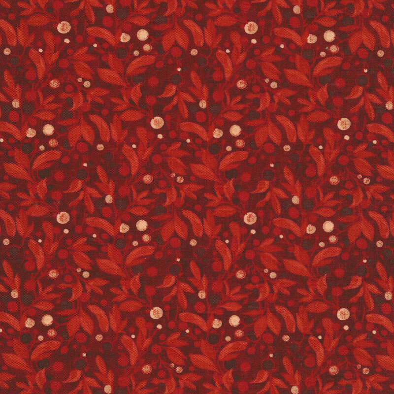 Leafy branches with tonal red berries on a red background