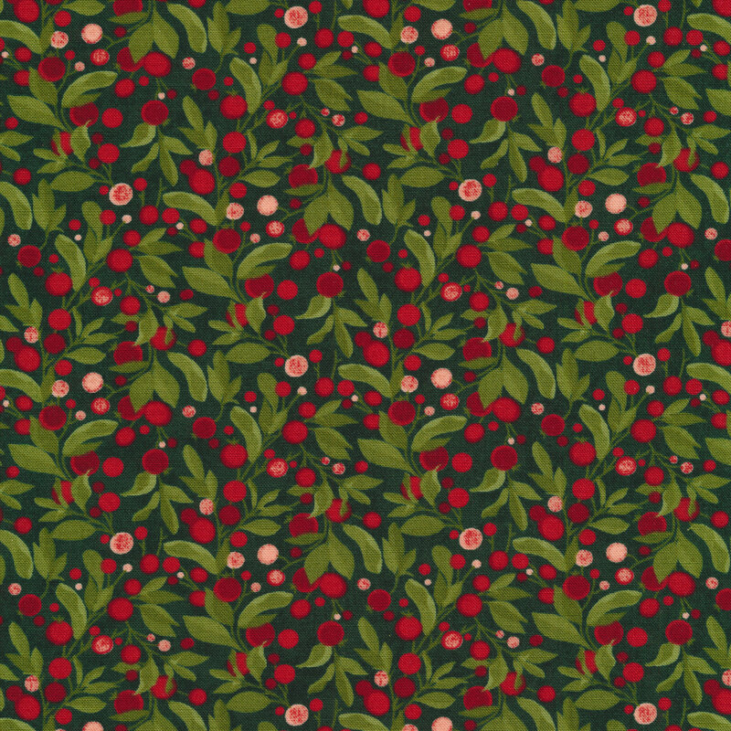 Leafy branches with red berries on a green background