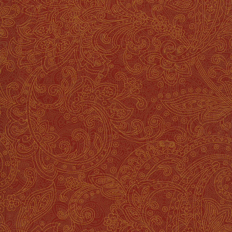 Outlines of swirls and flowers on a red background