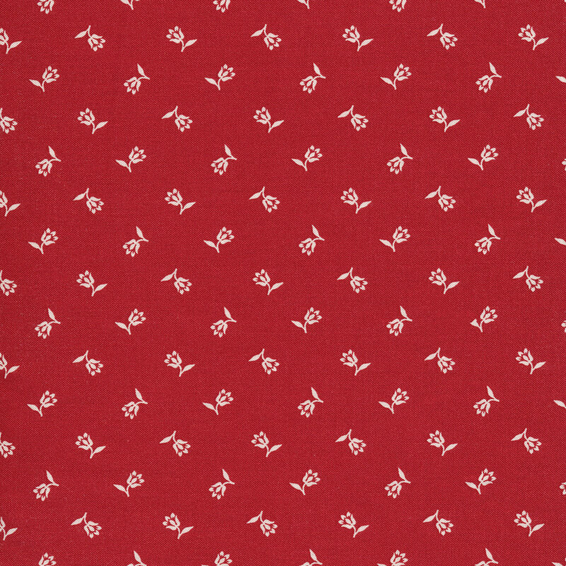 Tossed ditsy flowers on a red background