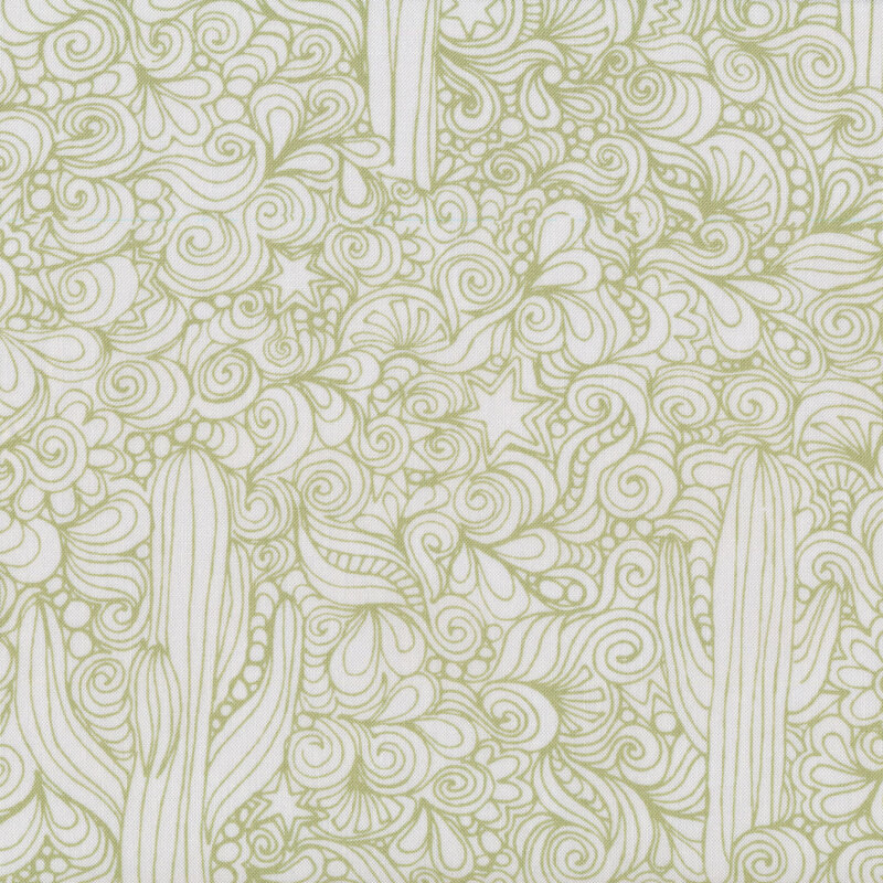 Cacti designs on a dusty green desert background