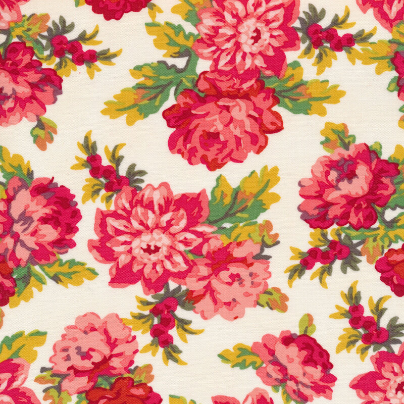 Tossed pink floral on a white background