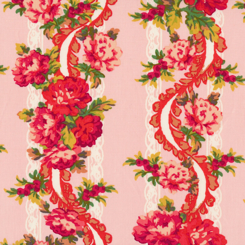 Floral ribbon border stripe on a pink background