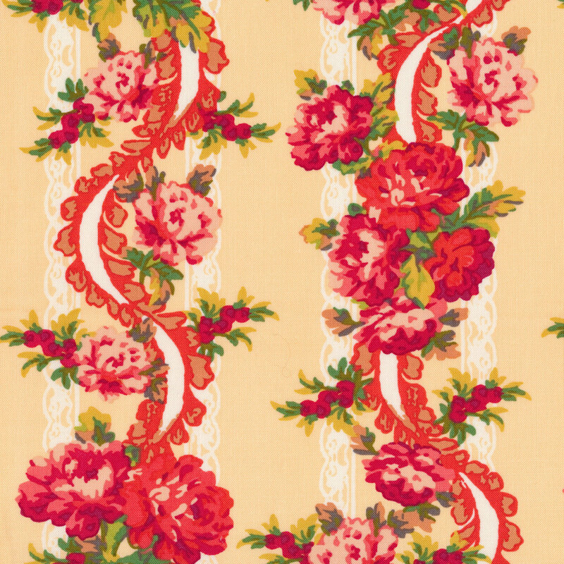 Floral ribbon border stripe on a yellow background