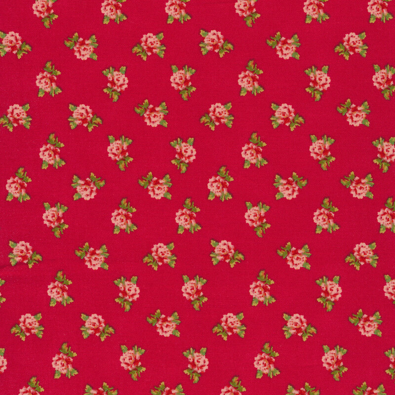 Tossed pink flowers on a red background