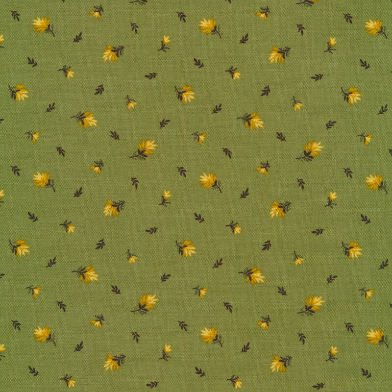 Small ditsy wheat plants on a green background