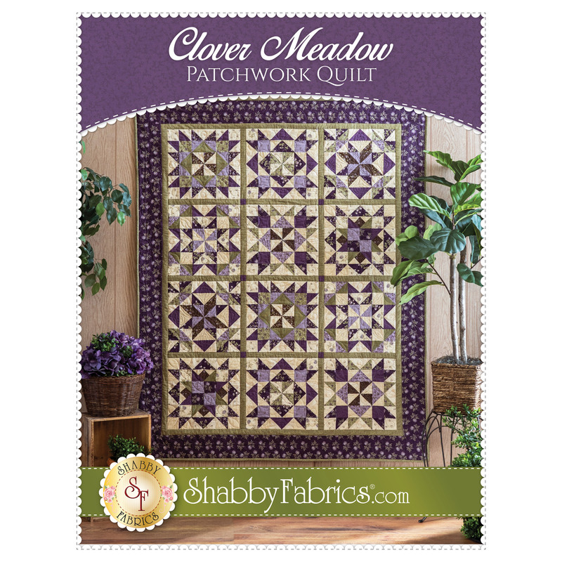 The front of the Clover Meadow BOM Pattern showing the finished quilt.