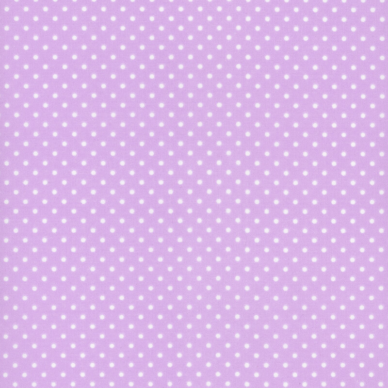Lavender fabric with little white polka dots