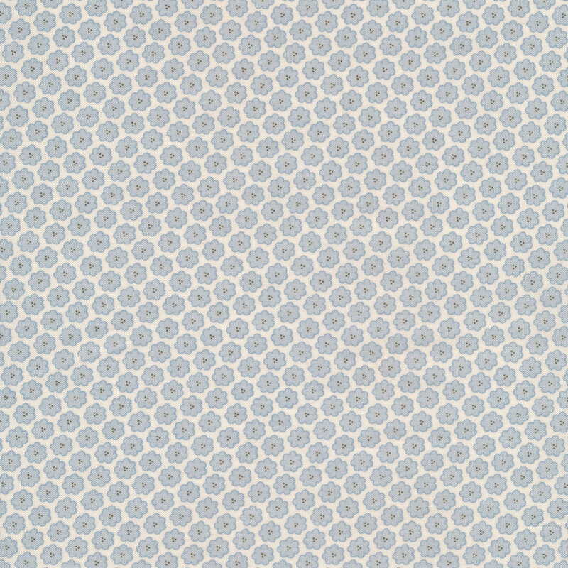 Fabric features small blue flowers with brown seeds on cream | Shabby Fabrics