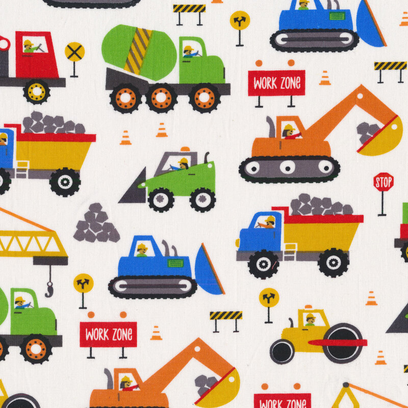 Construction trucks on a white background