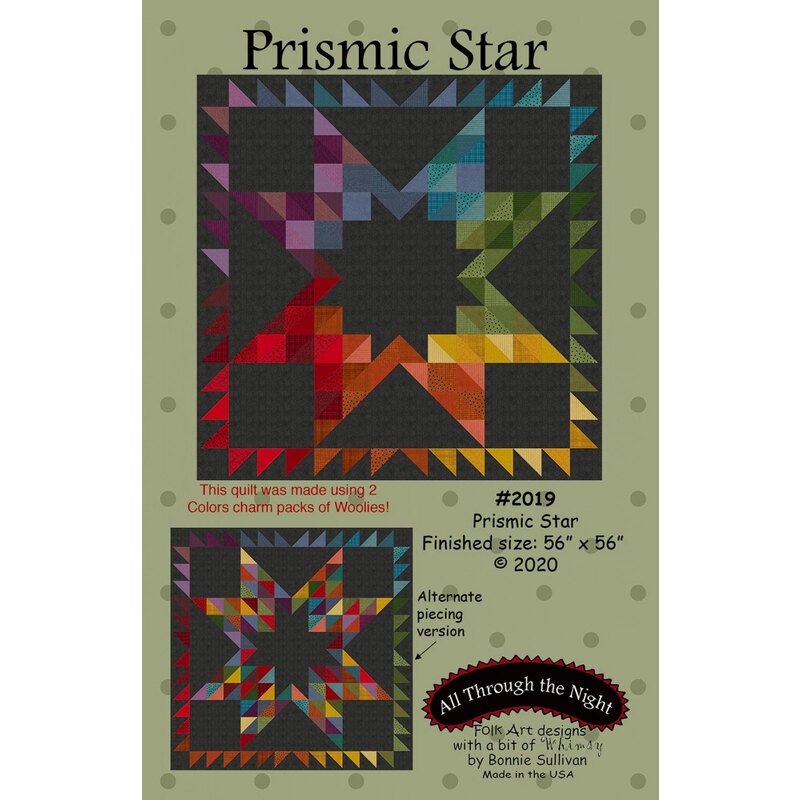 The Prismic Star Quilt front cover featuring a brightly pieced star using charm squares by Bonnie Sullivan