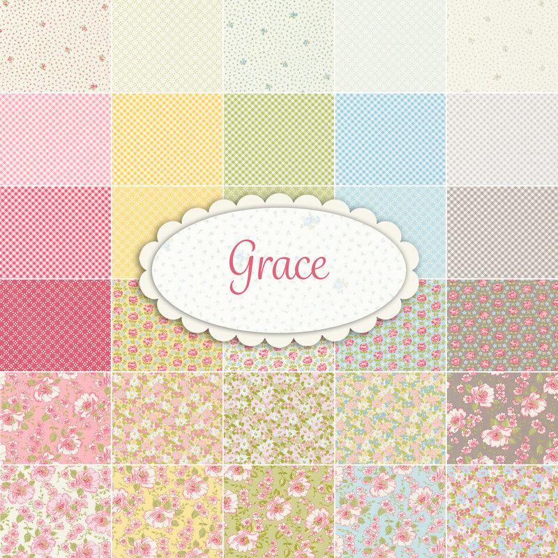 A collage of fabric from the Grace collection