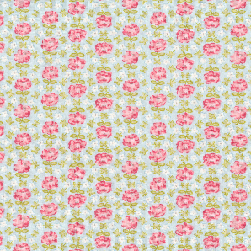 Pink and blue geometric floral on a blue background