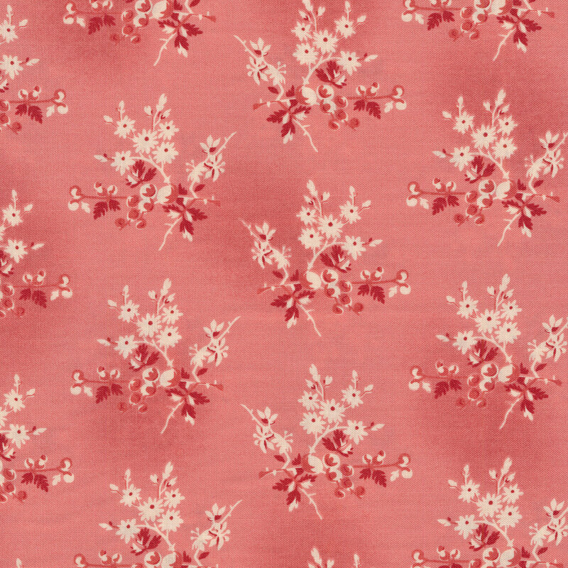 Red and white floral bunches on a pink mottled background