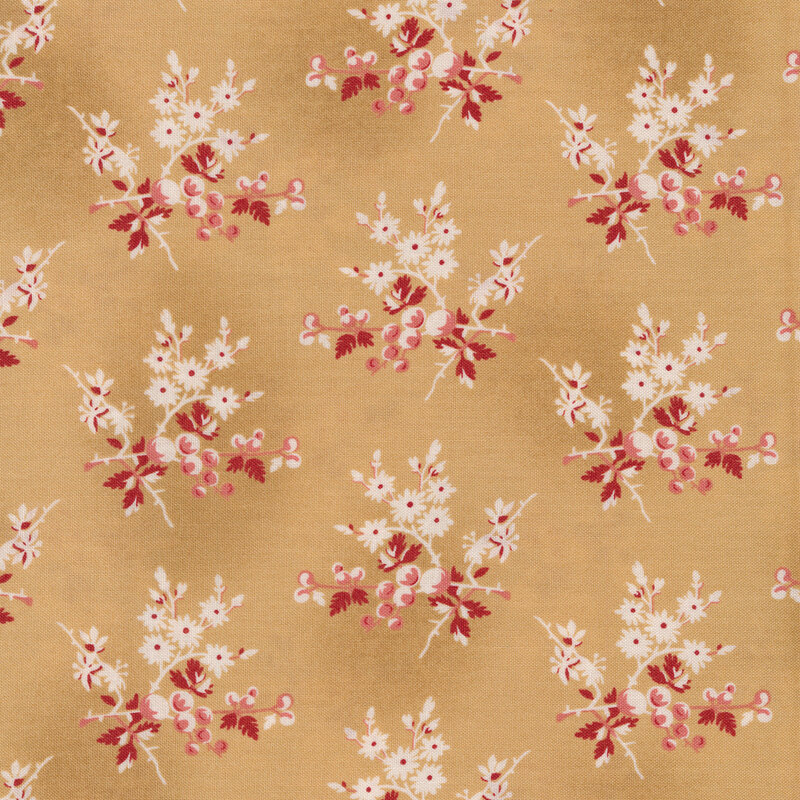 Red and white floral bunches on a tan mottled background