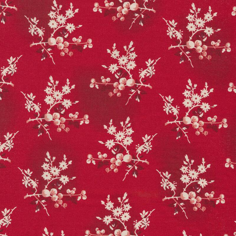 Red and cream floral bunches on a crimson red mottled background