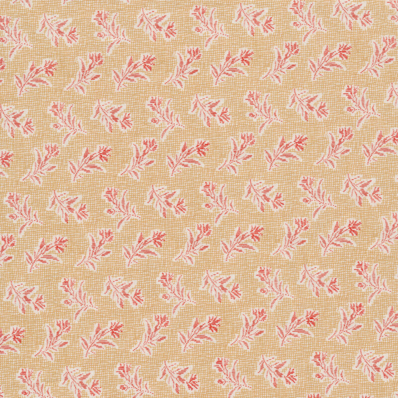 Tossed red flowers on a tan crosshatch background