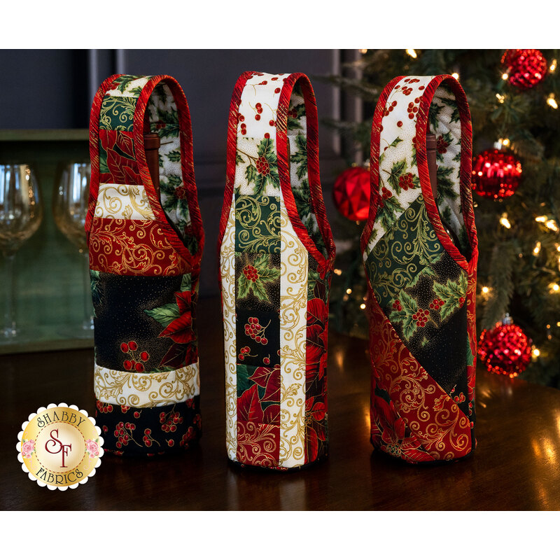 Quilt As You Go Wine Totes - Holiday Village | Shabby Fabrics