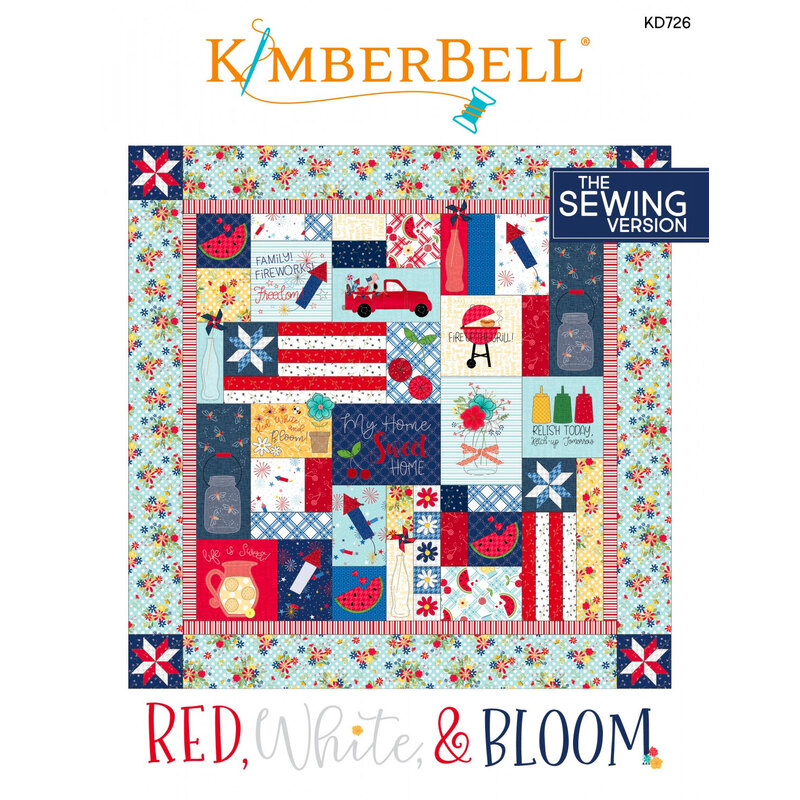 The front cover of the Red, White, & Bloom Quilt Pattern - Sewing Version, showing the full quilt.
