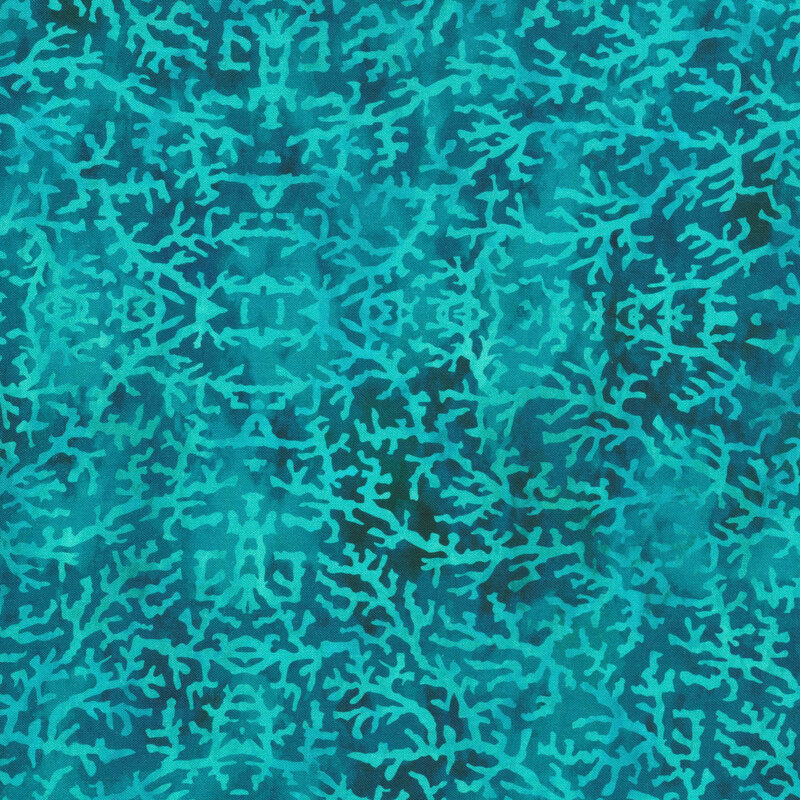 Bright aqua coral all over a mottled aqua and teal background