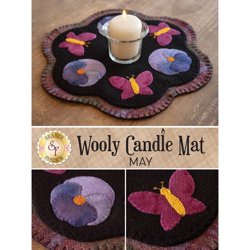 A collage of the adorable May Wooly Candle Mat with a small candle on top