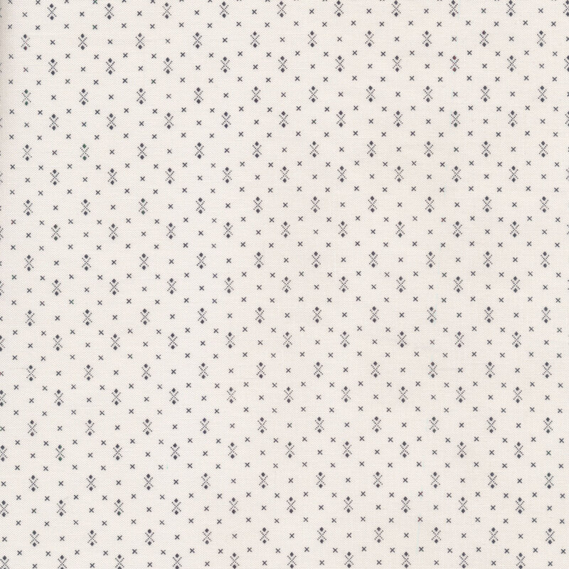 Cream shirting print fabric features tiny black crosses print pattern | Shabby Fabrics