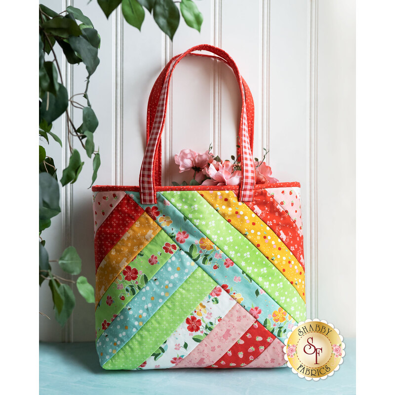 Colorful and bright Alexandra Tote made with Strawberry Honey fabrics