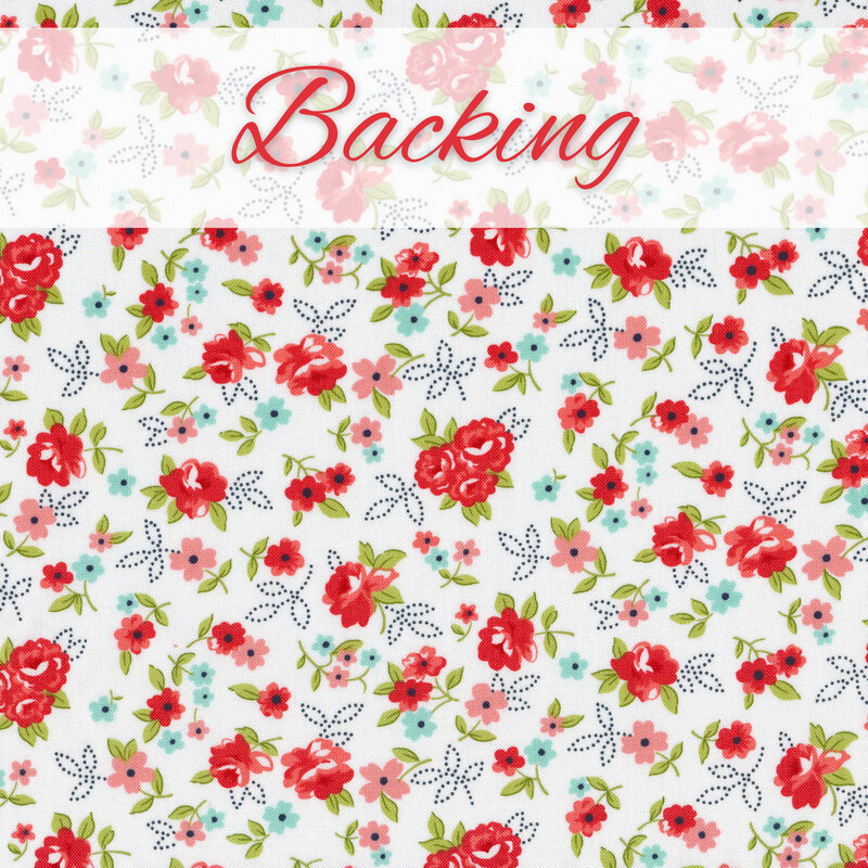 Tossed red florals on a white background